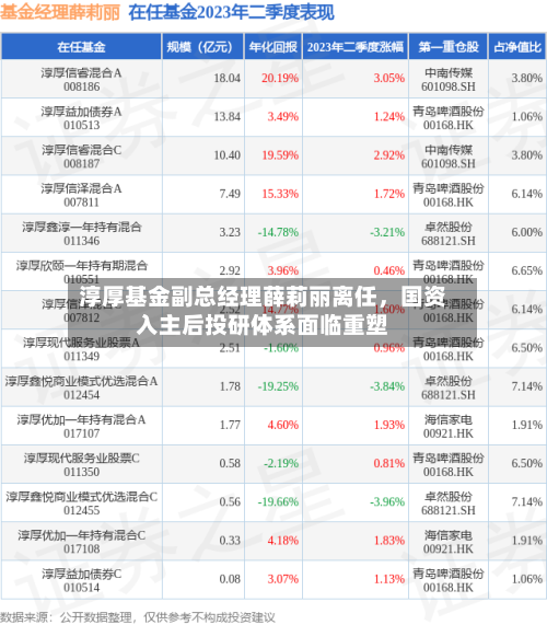 淳厚基金副总经理薛莉丽离任，国资入主后投研体系面临重塑-第2张图片