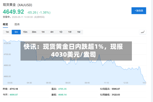 快讯：现货黄金日内跌超1%，现报4030美元/盎司-第2张图片
