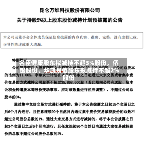名臣健康股东拟减持不超3%股份，侨银股份、华凯易佰股东拟减持不超2%股份-第3张图片