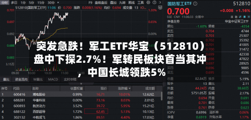 突发急跌！军工ETF华宝（512810）盘中下探2.7%！军转民板块首当其冲，中国长城领跌5%-第2张图片