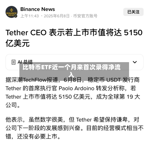 比特币ETF近一个月来首次录得净流入
