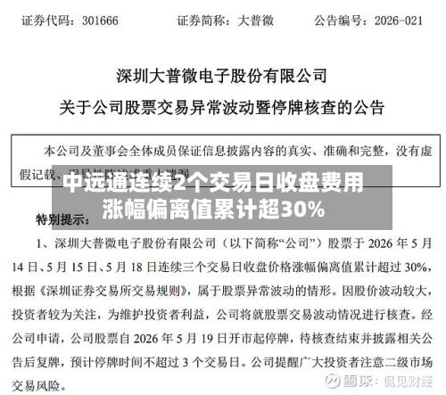 中远通连续2个交易日收盘费用涨幅偏离值累计超30%-第2张图片