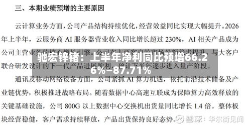 驰宏锌锗：上半年净利同比预增66.26%—87.71%