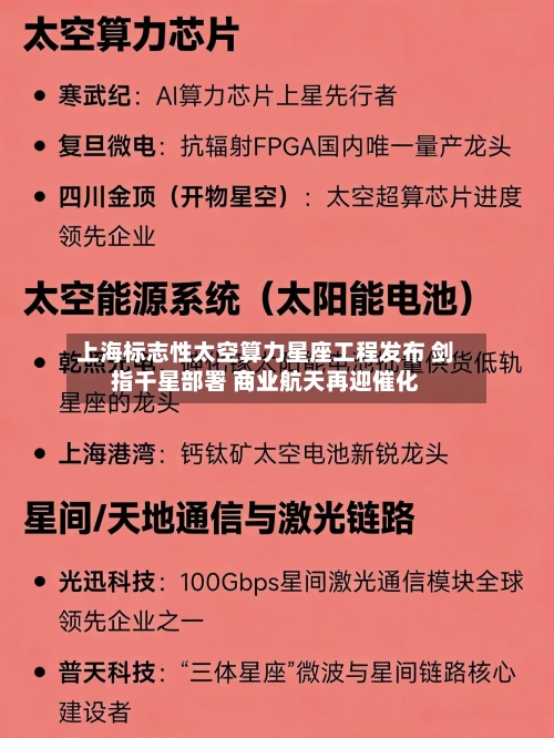 上海标志性太空算力星座工程发布 剑指千星部署 商业航天再迎催化-第2张图片