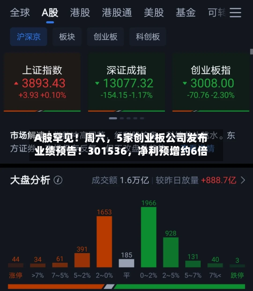 A股罕见!周六,5家创业板公司发布业绩预告!301536,净利预增约6倍