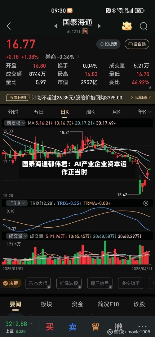 国泰海通郁伟君:AI产业企业资本运作正当时