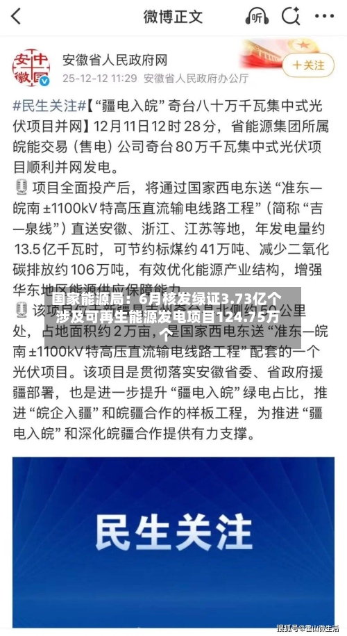 国家能源局：6月核发绿证3.73亿个 涉及可再生能源发电项目124.75万个-第2张图片
