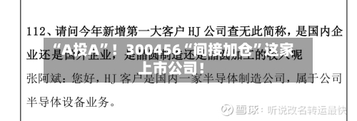 “A投A”！300456“间接加仓”这家上市公司！-第3张图片